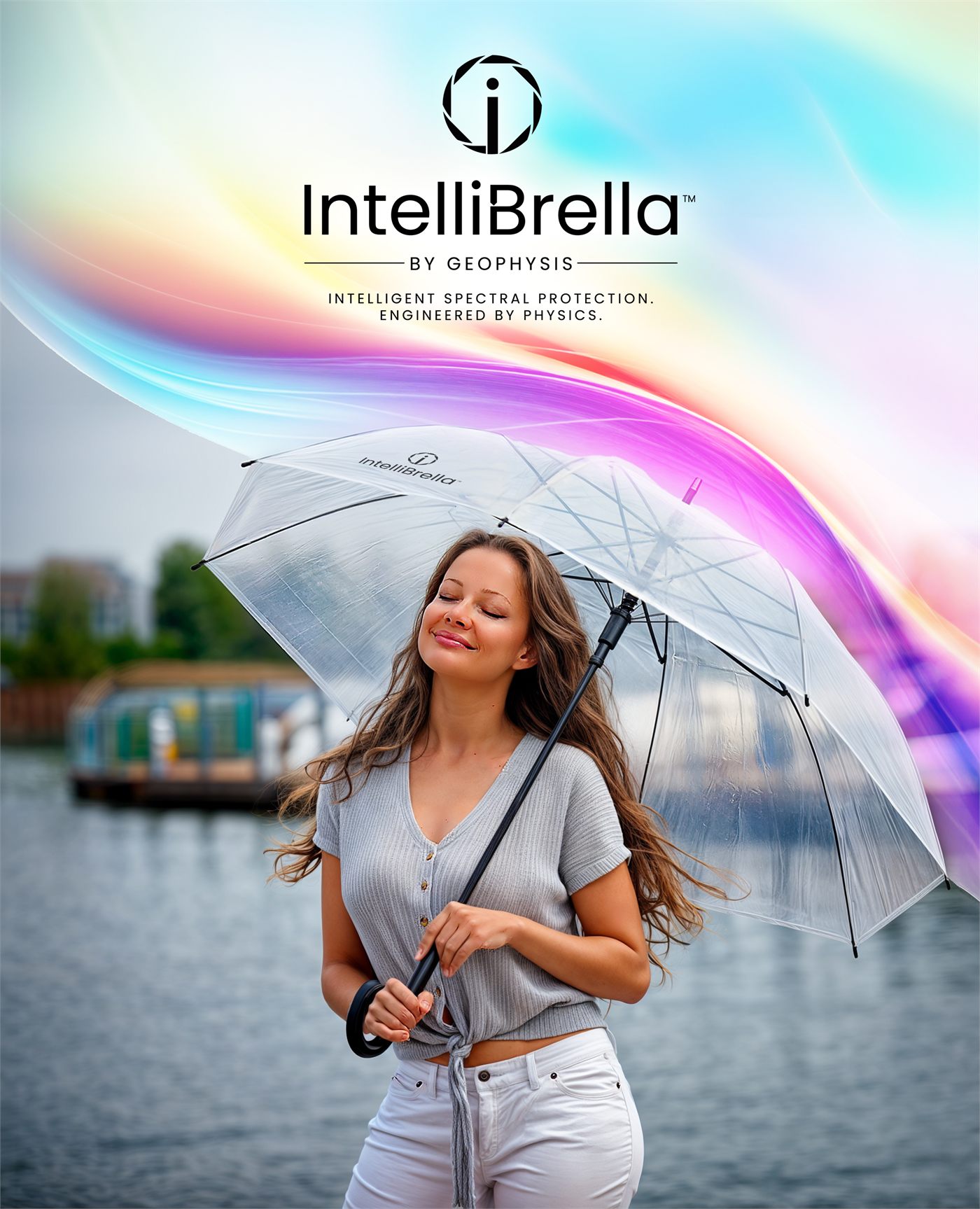 Portrait-format harbour scene with IntelliBrella&trade;
