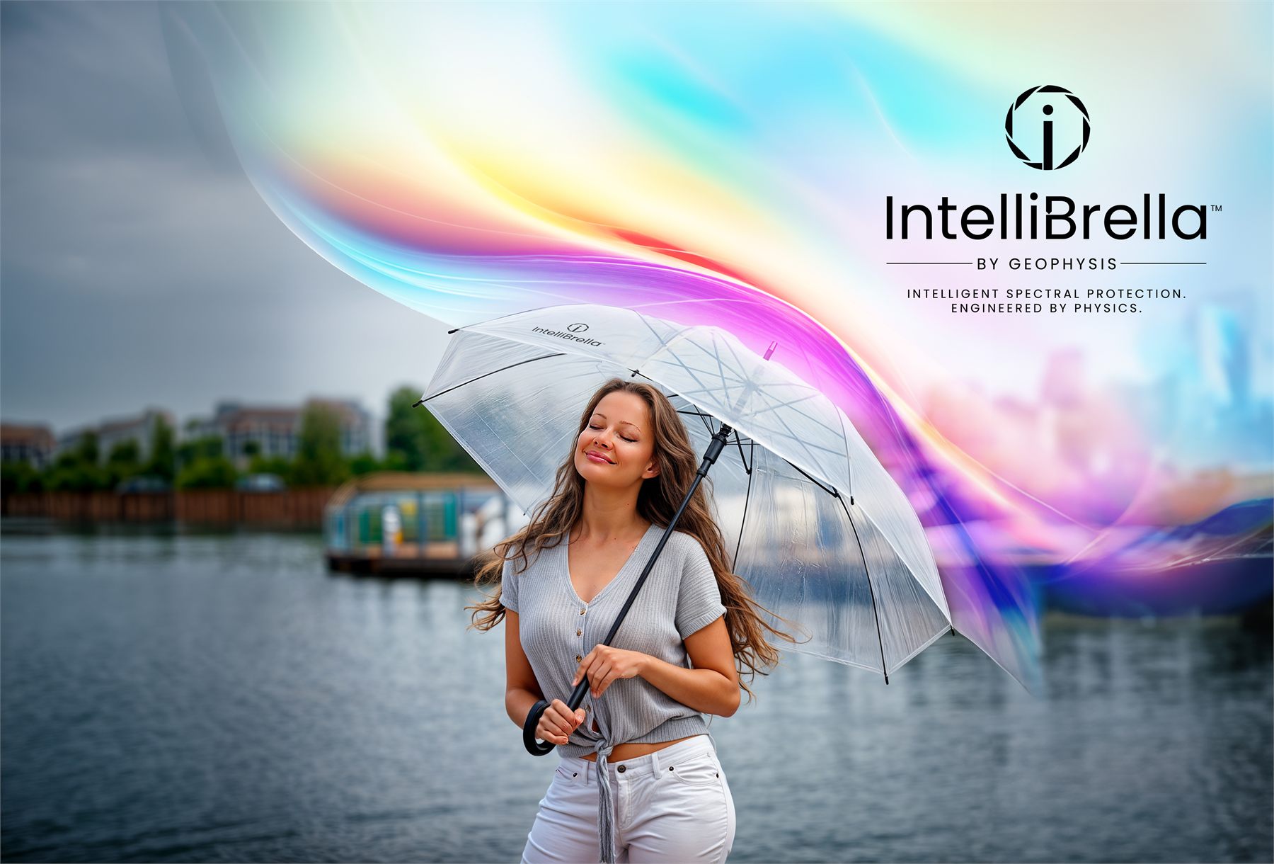 Second harbour view with IntelliBrella&trade; and a spectral arc behind the canopy